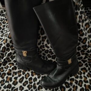 MICHAEL Michael Kors Black Heeled Boots with Gold Accents